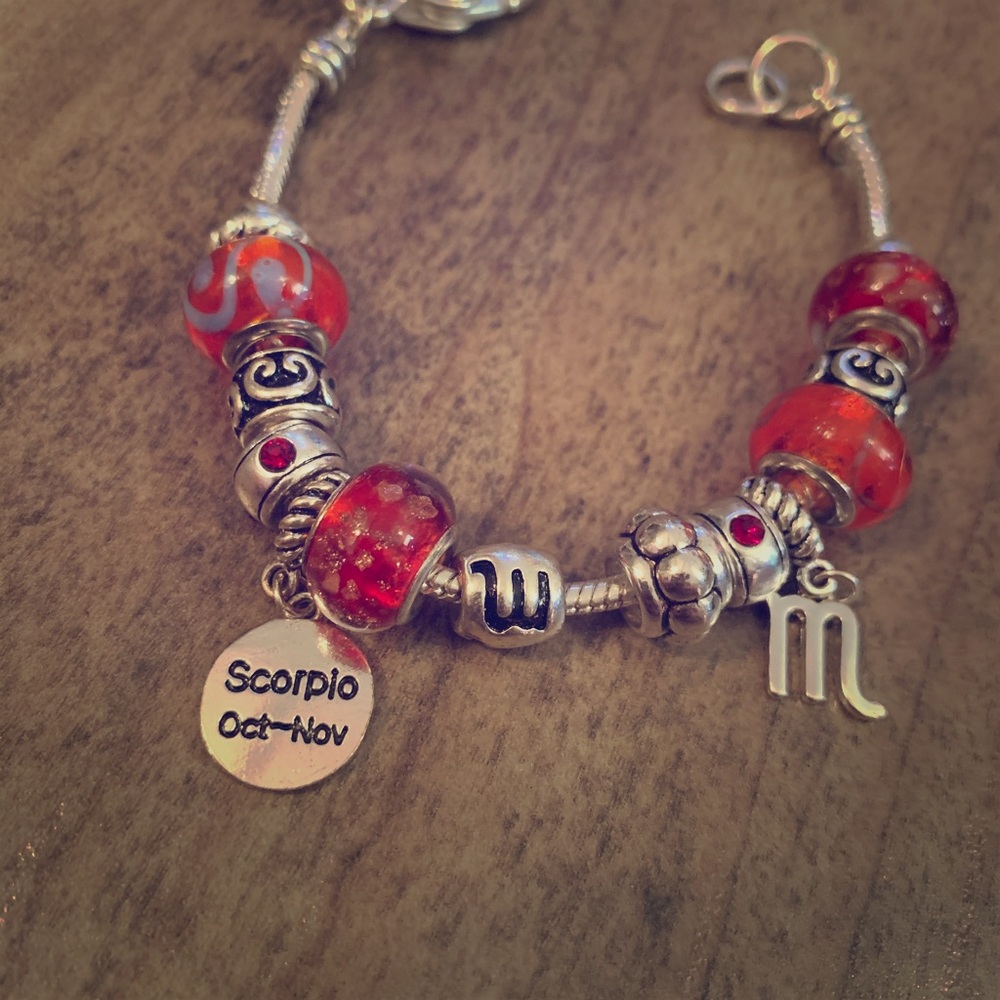 Sterling silver and red bead Scorpio bracelet